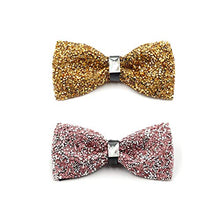 Load image into Gallery viewer, i-VTIES Pre-Tied Bow Tie,Satin,Men's Rhinestone,Pink and Gold,Adjustable Length