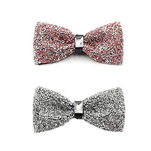 Load image into Gallery viewer, i-VTIES Pre-Tied Bow Tie,Satin,Men's Rhinestone,Crystal Premium Metallic,Pink and Silver,Adjustable Length