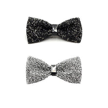 Load image into Gallery viewer, i-VTIES Pre-Tied Bow Tie,Satin,Men's Rhinestone,Crystal Premium Metallic,Black and Silver,Adjustable Length