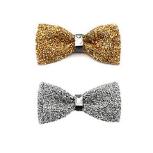 Load image into Gallery viewer, i-VTIES Pre-Tied Bow Tie,Satin,Men's Rhinestone,Silver and Gold,Adjustable Length