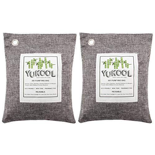 YUKOOL Charcoal Air Purifying Bags, 100% Bamboo Activated Charcoal Air Purifier and Air Freshener, Eco-Friendly for Home, 2pcs, 2 x 500g, Grey