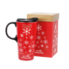 Load image into Gallery viewer, Ceramic Travel Mug for Coffee or Tea Sealed Lid 17 oz.with Gift Box,Snowflake