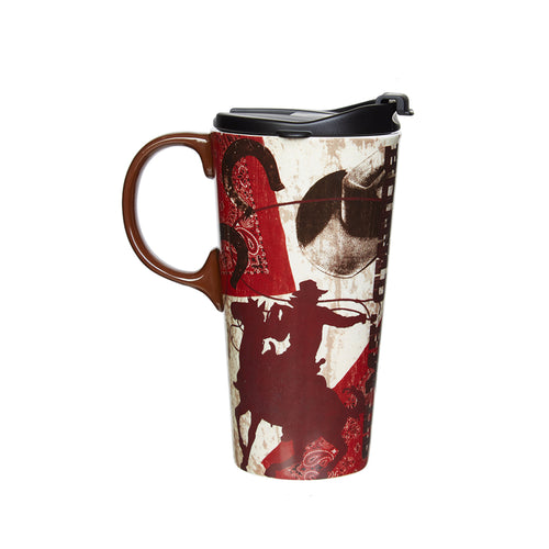 Ceramic Travel Mug for Coffee or Tea Sealed Lid 17 oz.with Gift Box,Horsemen