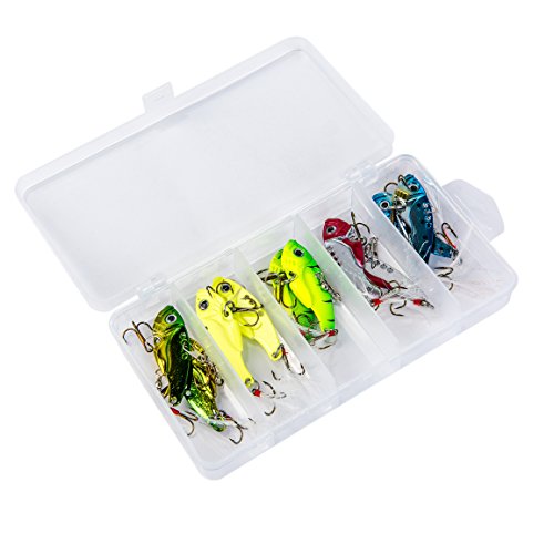 GemanFish Blade Baits,10pcs Metal VIB Hard Fishing Lures,5 Colors Spinner Fishing Spoons with Feathers and Treble Hooks for Crank Bait Bass Trout Walleye Carp Salmon Catfish