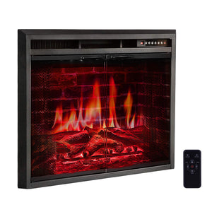 R.W.FLAME 33" Electric Fireplace Insert, Traditional Retro Recessed in Wall Freestanding Antiqued Heater,Glass Door,Mesh Screen,Touch Screen,Multicolor Flames, Remote Control,750w/1500w,Black