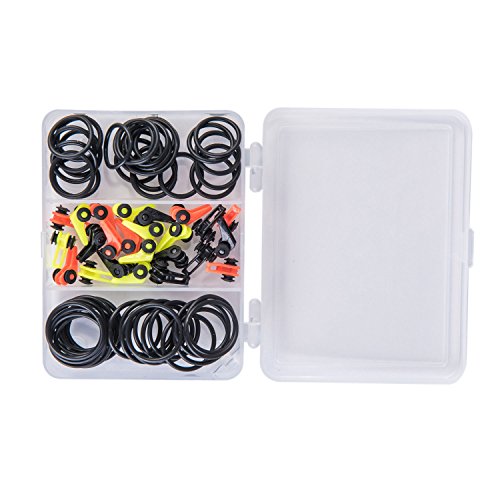 GemanFish Durable Plastic Fishing Rod Pole Hook Keepers,3 Colors Easy Secure Lures Jig Bait Holders with 2 Size Adjustable Elastic Rubber Rings,Pack of 72pcs Small Fishing Accessories
