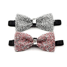 Load image into Gallery viewer, i-VTIES Pre-Tied Bow Tie,Satin,Men's Rhinestone,Crystal Premium Metallic,Pink and Silver,Adjustable Length