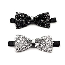 Load image into Gallery viewer, i-VTIES Pre-Tied Bow Tie,Satin,Men's Rhinestone,Crystal Premium Metallic,Black and Silver,Adjustable Length