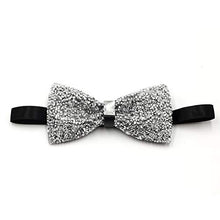 Load image into Gallery viewer, i-VTIES Pre-Tied Bow Tie,Satin,Men's Rhinestone,Crystal Premium Metallic,Silver,Adjustable Length