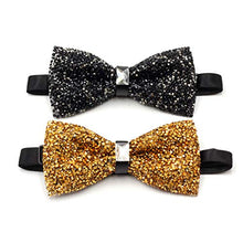 Load image into Gallery viewer, i-VTIES Pre-Tied Bow Tie,Satin,Men's Rhinestone,Crystal Premium Metallic,Black and Gold,Adjustable Length
