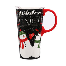 Load image into Gallery viewer, Ceramic Travel Mug for Coffee or Tea Sealed Lid 17 oz.with Gift Box,Snowman