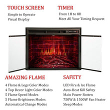 Load image into Gallery viewer, R.W.FLAME 36&quot; Electric Fireplace Insert, Traditional Retro Recessed in Wall Freestanding Antiqued Heater,Glass Door,Mesh Screen,Touch Screen,Multicolor Flames, Remote Control,750w/1500w,Black