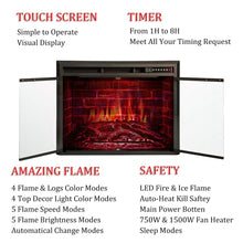 Load image into Gallery viewer, R.W.FLAME 36" Electric Fireplace Insert, Traditional Retro Recessed in Wall Freestanding Antiqued Heater,Glass Door,Mesh Screen,Touch Screen,Multicolor Flames, Remote Control,750w/1500w,Black