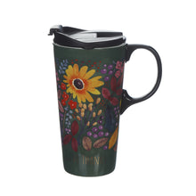 Load image into Gallery viewer, Topadorn Coffee Ceramic Mug Porcelain Latte Tea Cup With Lid in Gift Box 17oz., Give Thanks Flowers