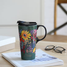 Load image into Gallery viewer, Topadorn Coffee Ceramic Mug Porcelain Latte Tea Cup With Lid in Gift Box 17oz., Give Thanks Flowers