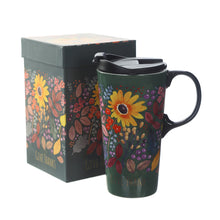 Load image into Gallery viewer, Topadorn Coffee Ceramic Mug Porcelain Latte Tea Cup With Lid in Gift Box 17oz., Give Thanks Flowers