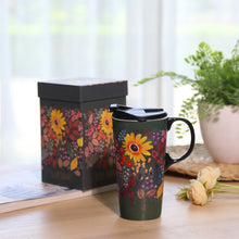 Load image into Gallery viewer, Topadorn Coffee Ceramic Mug Porcelain Latte Tea Cup With Lid in Gift Box 17oz., Give Thanks Flowers