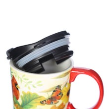 Load image into Gallery viewer, Topadorn Coffee Ceramic Mug Porcelain Latte Tea Cup With Lid in Gift Box 17oz., Give Thanks Cardinal
