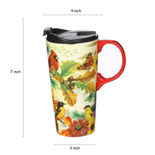 Load image into Gallery viewer, Topadorn Coffee Ceramic Mug Porcelain Latte Tea Cup With Lid in Gift Box 17oz., Give Thanks Cardinal