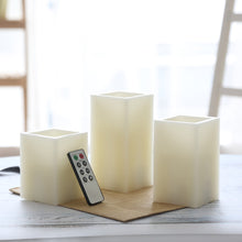 Load image into Gallery viewer, CEDAR HOME Flameless LED Candle  Square Pillar Wax with Remote, Battery Operated, Set of 3, Milky White