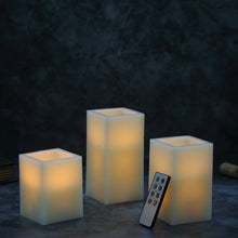 Load image into Gallery viewer, CEDAR HOME Flameless LED Candle  Square Pillar Wax with Remote, Battery Operated, Set of 3, Milky White