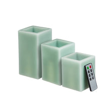 Load image into Gallery viewer, CEDAR HOME Flameless LED Candle  Square Pillar Wax with Remote, Battery Operated, Set of 3, Sage Green