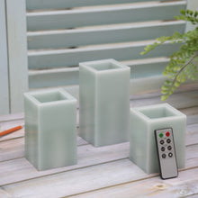 Load image into Gallery viewer, CEDAR HOME Flameless LED Candle  Square Pillar Wax with Remote, Battery Operated, Set of 3, Sage Green