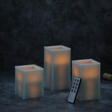 Load image into Gallery viewer, CEDAR HOME Flameless LED Candle  Square Pillar Wax with Remote, Battery Operated, Set of 3, Sage Green