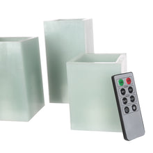 Load image into Gallery viewer, CEDAR HOME Flameless LED Candle  Square Pillar Wax with Remote, Battery Operated, Set of 3, Sage Green