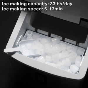 Kismile Stainless Steel Ice Maker Machine for Countertop - 33Lbs/24 Hours - Ice Cubes Ready in 11 Mins, 2.2Lb Ice Storage, Ideal Ice Maker for Home/Office/Bar with Scoop and Basket