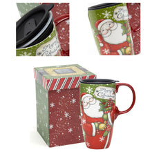 Load image into Gallery viewer, Ceramic Travel Mug for Coffee or Tea Sealed Lid 17 oz.with Gift Box,Santa Claus