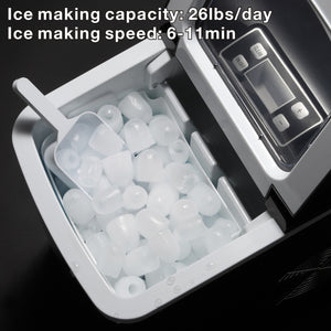 Kismile Ice Maker Machine for Countertop - Makes 26 Lbs of Ice Per 24 Hours - Ice Cubes Ready in 6 Mins, Ideal Ice Maker for Home/Office/Bar with Scoop and Basket, Lcd Display (Black)
