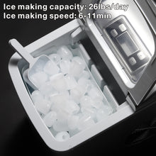 Load image into Gallery viewer, Kismile Ice Maker Machine for Countertop - Makes 26 Lbs of Ice Per 24 Hours - Ice Cubes Ready in 6 Mins, Ideal Ice Maker for Home/Office/Bar with Scoop and Basket, Lcd Display (Silver)