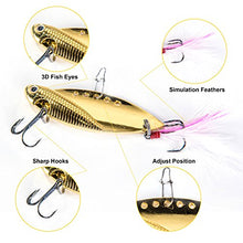Load image into Gallery viewer, GemanFish Blade Baits,5pcs Metal VIB Hard Fishing Lures,5 Colors Spinner Fishing Spoons with Feathers and Treble Hooks for Crank Bait Bass Trout Walleye Carp Salmon Catfish£¨Silver and Gold£©