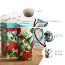 Load image into Gallery viewer, Topadorn Ceramic Mug Travel Coffee Porcelain Latte Tea Cup With Lid 20oz. Green Bird