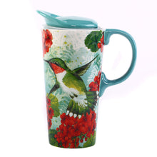 Load image into Gallery viewer, Topadorn Ceramic Mug Travel Coffee Porcelain Latte Tea Cup With Lid 20oz. Green Bird