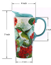 Load image into Gallery viewer, Topadorn Ceramic Mug Travel Coffee Porcelain Latte Tea Cup With Lid 20oz. Green Bird