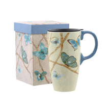 Load image into Gallery viewer, Topadorn Coffee Ceramic Mug Porcelain Latte Tea Cup With Lid in Gift Box 17oz., Blue Butterfly