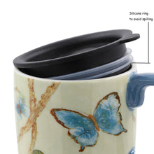 Load image into Gallery viewer, Topadorn Coffee Ceramic Mug Porcelain Latte Tea Cup With Lid in Gift Box 17oz., Blue Butterfly