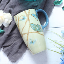 Load image into Gallery viewer, Topadorn Coffee Ceramic Mug Porcelain Latte Tea Cup With Lid in Gift Box 17oz., Blue Butterfly