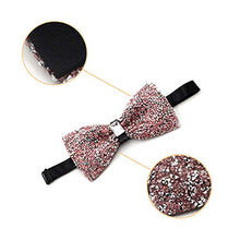 Load image into Gallery viewer, i-VTIES Pre-Tied Bow Tie,Satin,Men's Rhinestone,Crystal Premium Metallic,Pink and Silver,Adjustable Length