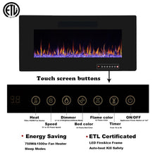 Load image into Gallery viewer, R.W.FLAME 36" Electric Fireplace, in-Wall Recessed and Wall Mounted, Electric Fireplace Heater with Timer,Multicolor Flames,Touch Screen,Remote Control, 750-1500W,Black