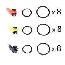 Load image into Gallery viewer, GemanFish Durable Plastic Fishing Rod Pole Hook Keepers,3 Colors Easy Secure Lures Jig Bait Holders with 2 Size Adjustable Elastic Rubber Rings,Pack of 72pcs Small Fishing Accessories