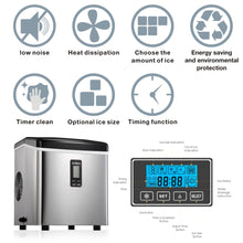 Load image into Gallery viewer, Kismile Stainless Steel Ice Maker Machine for Countertop - 33Lbs/24 Hours - Ice Cubes Ready in 11 Mins, 2.2Lb Ice Storage, Ideal Ice Maker for Home/Office/Bar with Scoop and Basket