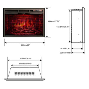 R.W.FLAME 39" Electric Fireplace Insert, Traditional Retro Recessed in Wall Freestanding Antiqued Heater,Glass Door,Mesh Screen,Touch Screen,Multicolor Flames, Remote Control,750w/1500w,Black