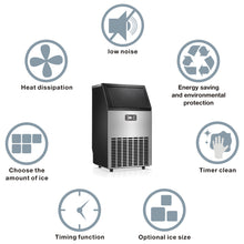 Load image into Gallery viewer, Kismile Stainless Steel Ice Maker Machine for Countertop - Makes 100Lbs of Ice Per 24Hours - Ice Cubes Ready in 20 Mins, Ideal Ice Maker for Party Gathering/Restaurant/Bar/Coffee Shop with Ice Shovel