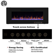 Load image into Gallery viewer, R.W.FLAME 48" Electric Fireplace, in-Wall Recessed and Wall Mounted, Electric Fireplace Heater with Timer,Multicolor Flames,Touch Screen,Remote Control, 750-1500W,Black