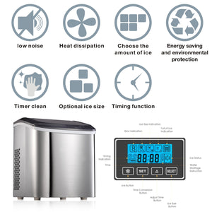 Kismile Stainless Steel Ice Maker Machine for Countertop - 26Lbs/24 Hours - Ice Cubes Ready in 6 Mins, 1.5Lb Ice Storage, Ideal Ice Maker for Home/Office/Bar with Scoop and Basket (silvery-26lb)