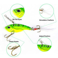 Load image into Gallery viewer, GemanFish 5pcs Fishing Lures Metal VIB Hard Spinner Blade Baits with Feathers Treble Hooks for Bass Walleyes Trout Fishing Spoons 5 Colors