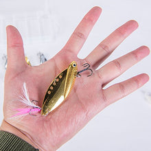 Load image into Gallery viewer, GemanFish Blade Baits,5pcs Metal VIB Hard Fishing Lures,5 Colors Spinner Fishing Spoons with Feathers and Treble Hooks for Crank Bait Bass Trout Walleye Carp Salmon Catfish£¨Silver and Gold£©